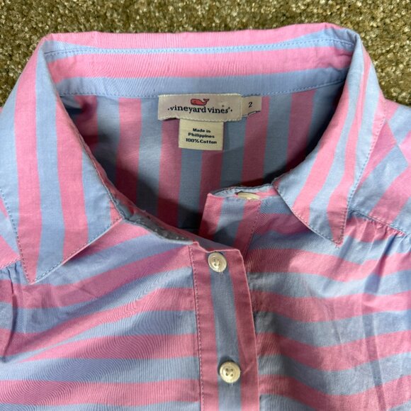 Vineyard Vines Collar Henley Shirt Blouse Womens 2 Pink Magenta Stripe Coast - Picture 7 of 14